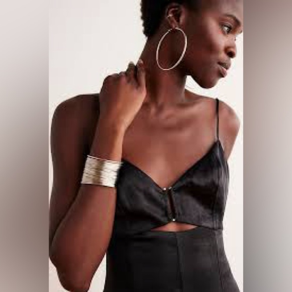 NWT Free People Abbie Satin Wide Leg Jumpsuit in Black, Size 2 - Picture 3 of 8